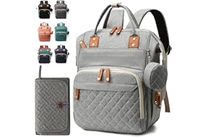 NOICLUB Diaper Bag Backpack for Girls Boys: Gray Toddler Diaper Bag with Changing Pad Baby Backpack Diaper Bag for Mon Dad Newborn Cute Mochila Pañaleras para Bebe Niña Niño Baby Registry Search Essentials