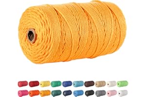 Macrame Cord, POZEAN 3mm x 220 Yards (About 200m) Cotton Rope,100% Natural Cotton Macrame Rope for Wall Hanging, Plant Hangers,DIY Crafts Knitting,Christmas Wedding Decorative Projects (Golden Yellow)