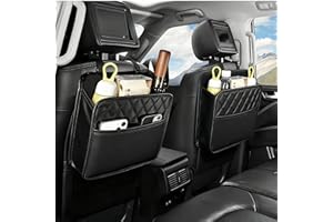 RJDJDLXM Car Backseat Organizer, Hanging PU Leather Car Storage Bag, Car Seat Organizer with Back Adjustable Straps, Multifun