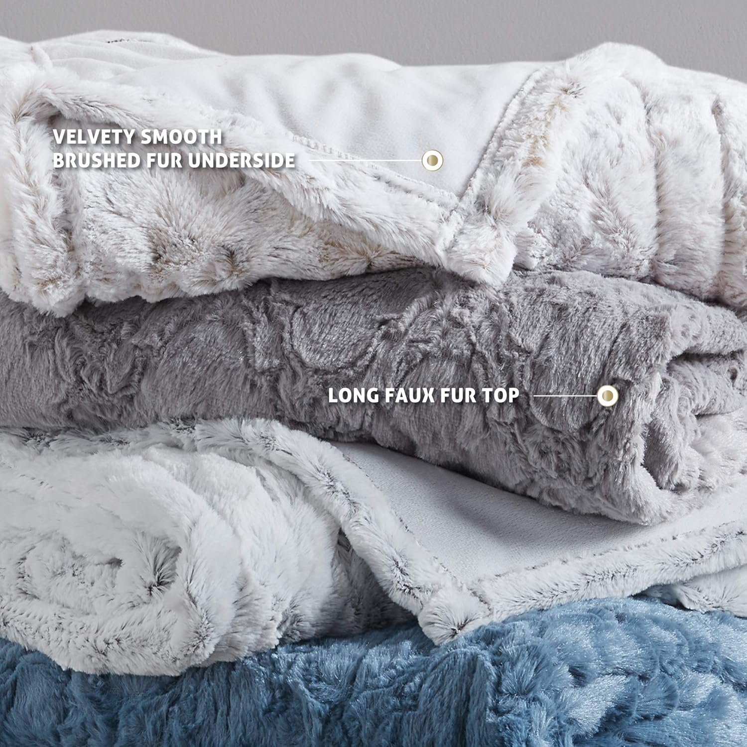 Hyde Lane Faux Fur Electric Blanket Throw | Premium Soft Heated Blankets | Blue, 50x60 Inch | Fuzzy, Pilling Resistant with Brushed Underside | 3 Heat Settings | Auto-Shutoff | Machine-Washable: Kitchen & Dining