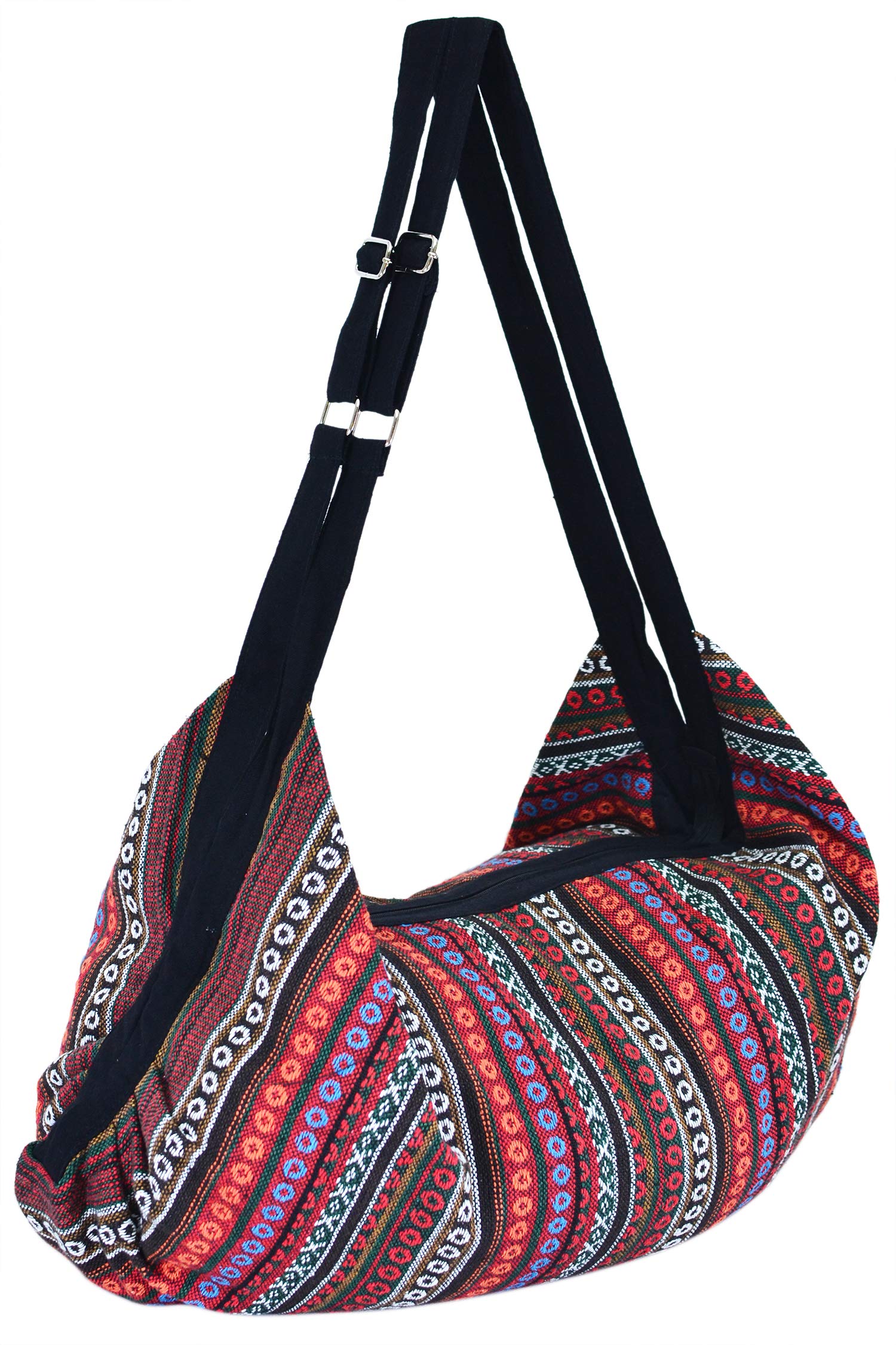Large Cotton Hobo Bag for Women – Hippie Boho Travel Shoulder Bag with Zipper | Handmade Oversized Backpack Purse (Red)