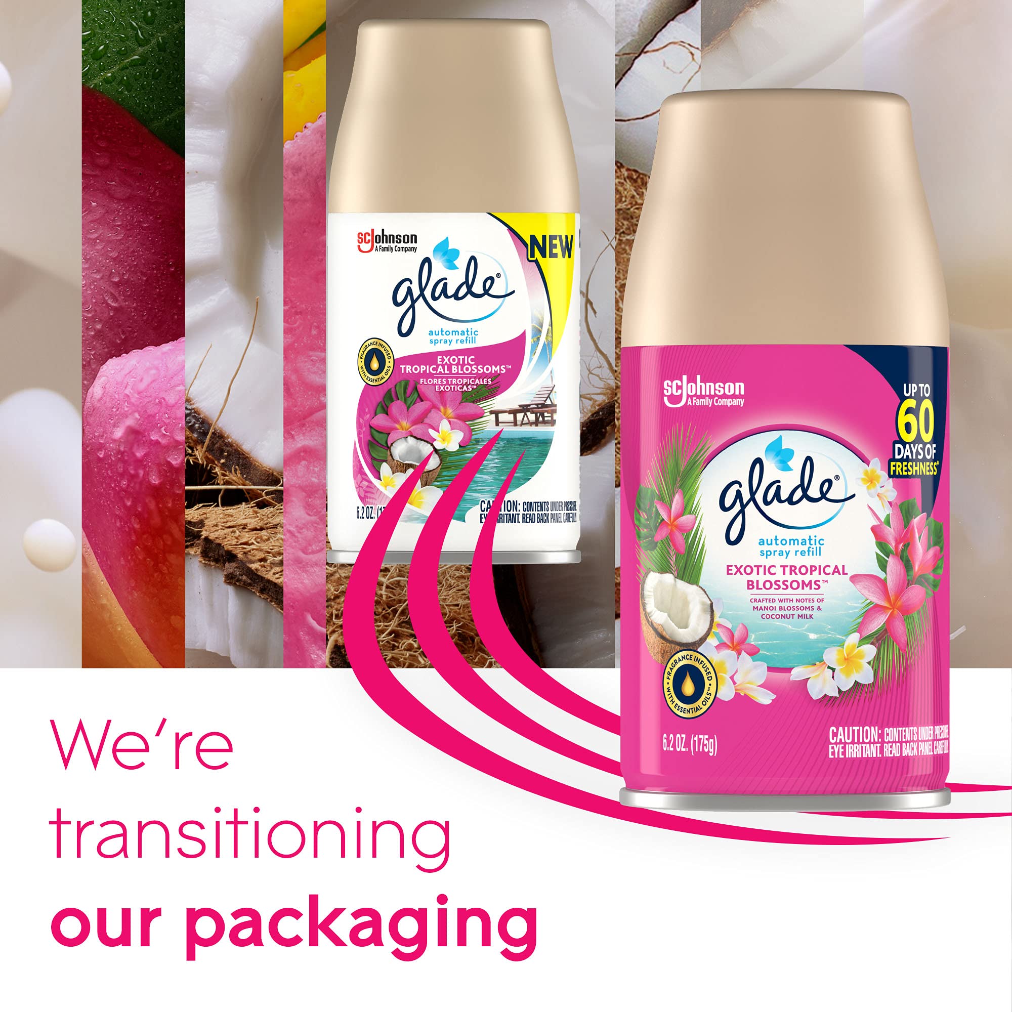 Glade Automatic Spray Refill and Holder Kit, Air Freshener for Home and Bathroom, Tropical Blossoms, 6.2 Oz, 2 Count