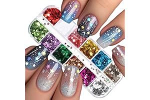 NBNTGH 12 Colors Nail Glitters Sequins 3D Holographic Laser Star Nail Flakes Sparkly Shining Star Nail Decals Nail Art Design Nail Decor for Women Girls Acrylic Nail Art DIY Decorations Charms