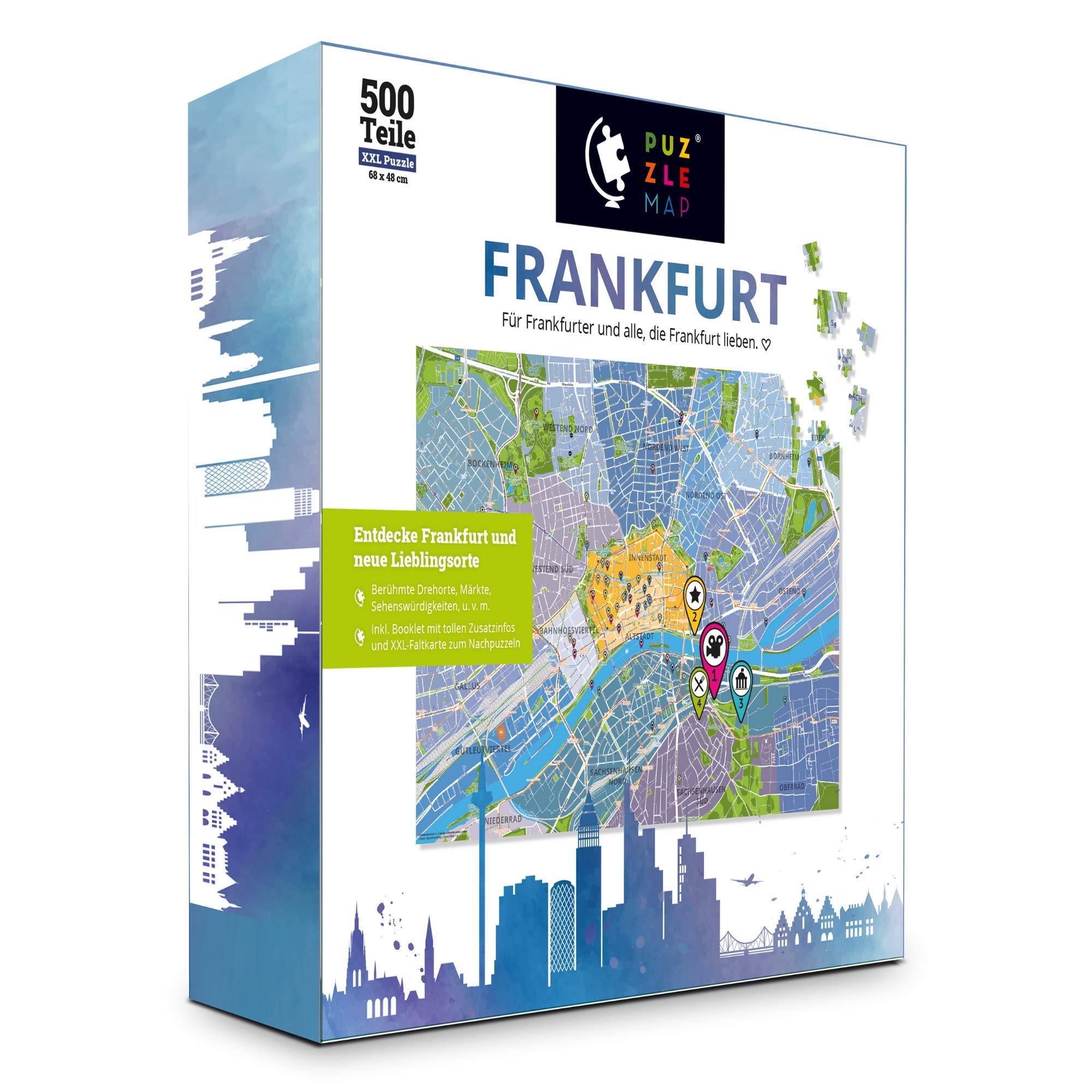 PuzzleMap Frankfurt Puzzle City Map XXL 500 Pieces with Booklet and Folding Map 68 x 48 cm Motif Size Travel Guide Gift Souvenir