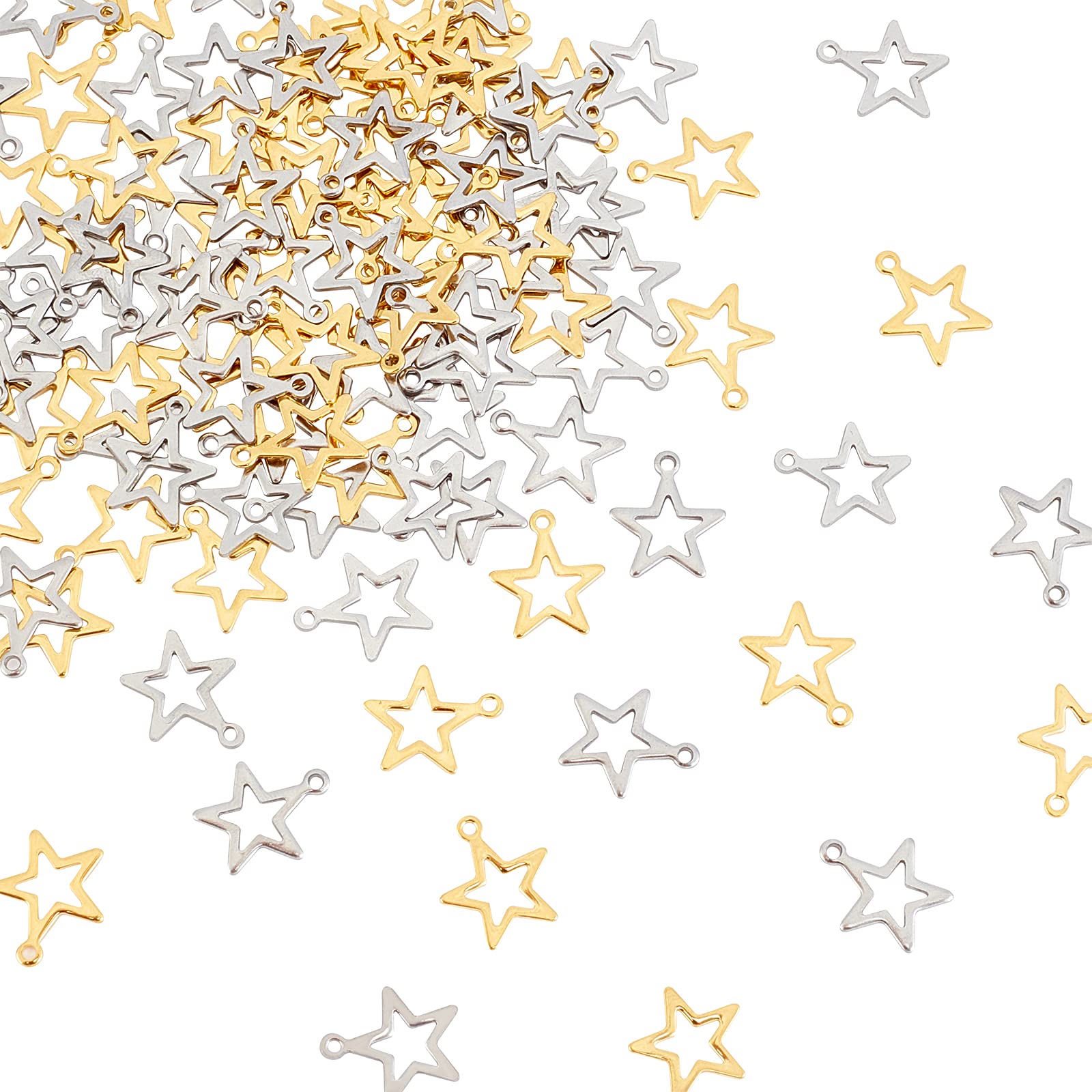 UNICRAFTALE about 120pcs 2 Styles Star Pattern Charms Stainless Steel Pendants Hollow Star Charm for Jewelry Making, Golden & Stainless Steel Color