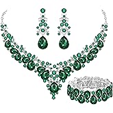 Elegant Bridal Wedding Jewelry Set for Women/Brides/Bridesmaids Teardrop Crystal Leaf Cluster Jewelry Set for Wedding Prom Party Bridal Bridesmaids Rhinestone Crystal Necklace Earrings Bracelet Set