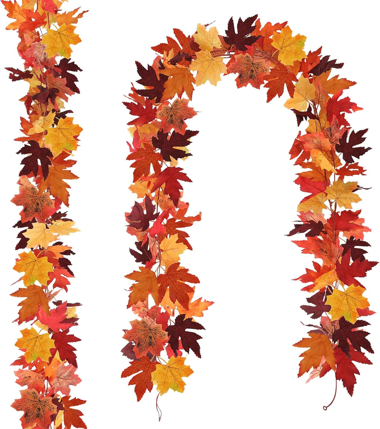 Wreaths, Garlands & Swags - JPSOR 2 Pack Fall Leaf Garland 7.6Ft/Piece, Artificial Hanging Vines Autumn Foliage Maple Garland for Thanksgiving Party Indoor Outdoor Home Fireplace Christmas Decorations (Orange and Red)
