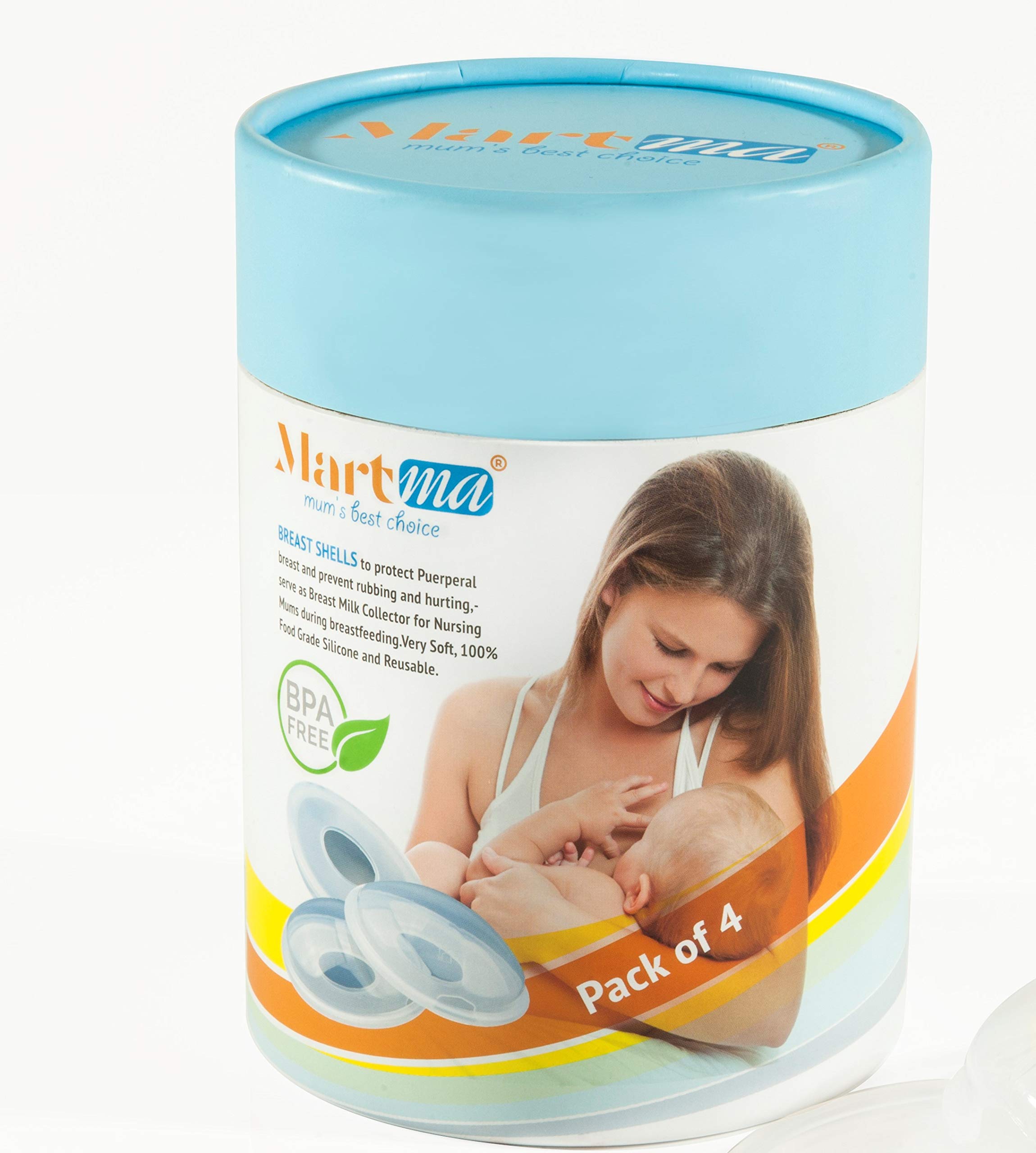 Breastfeeding Breast Milk Collector for Nursing Mums - 4 Pack of Nursing Cups - Soft Breast Shell for Sore Nipples - 100% Food Grade Silicone - Reusable Shells with Container as Storage by MARTMA LTD