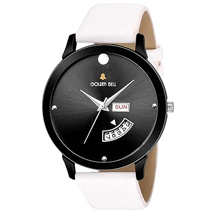 Golden Bell Original Analogue Display Black Dial White Strap Mens Watch - GB-1260