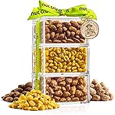 NUT CRAVINGS - Purim Mishloach Manot Mixed Nuts Acrylic Tower Gift Basket with Ribbon (3 Tier Assortment) Treats for Adults, Food Arrangement, Healthy Snack Care Package, Kosher