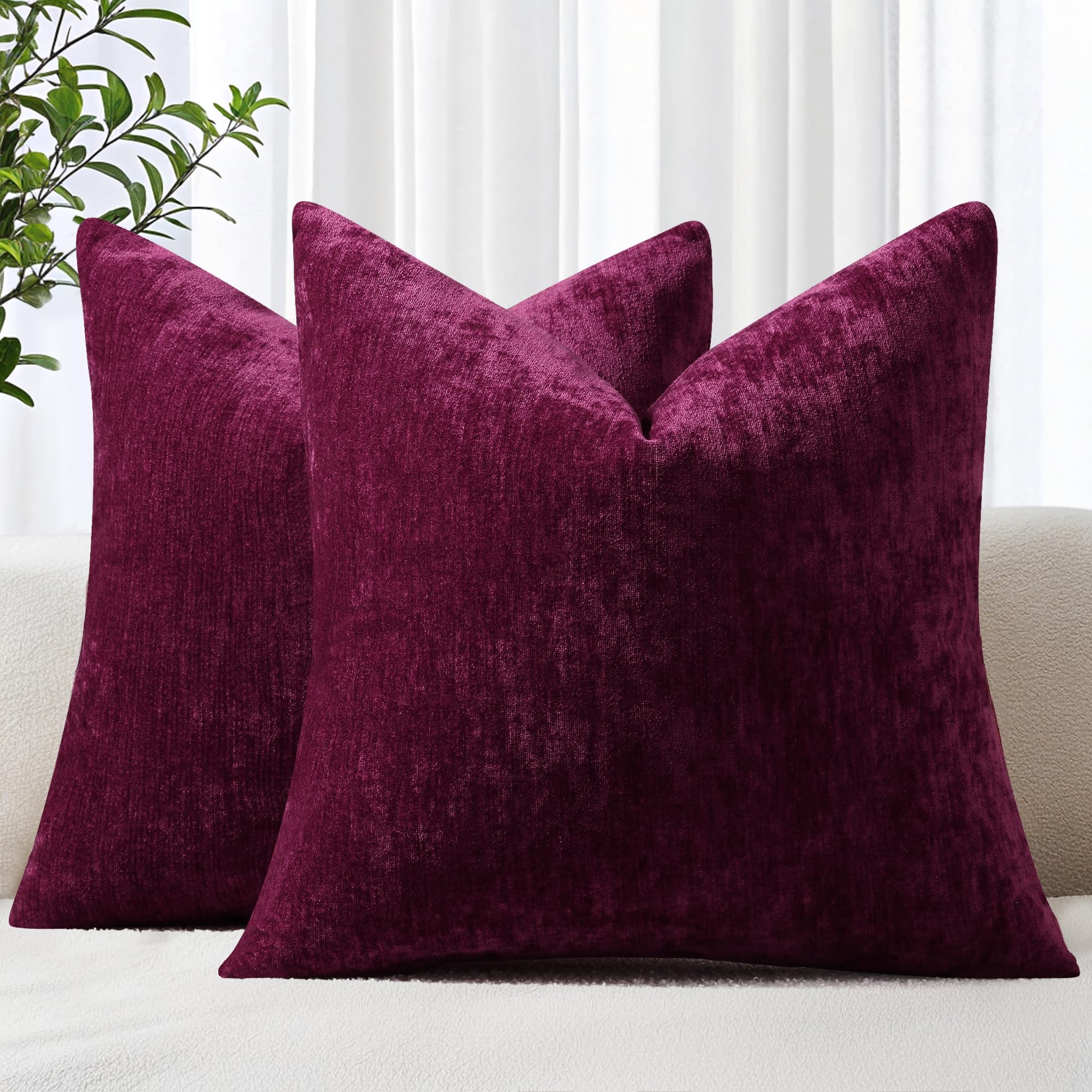 Photo 1 of decorUhome Chenille Rhododendron Throw Pillow Covers 18x18 Inch Set of 2, Decorative Soft Couch Pillow Covers Solid Dyed Accent Farmhouse Neutral Square Pillow Cases for Sofa Bed Living Room