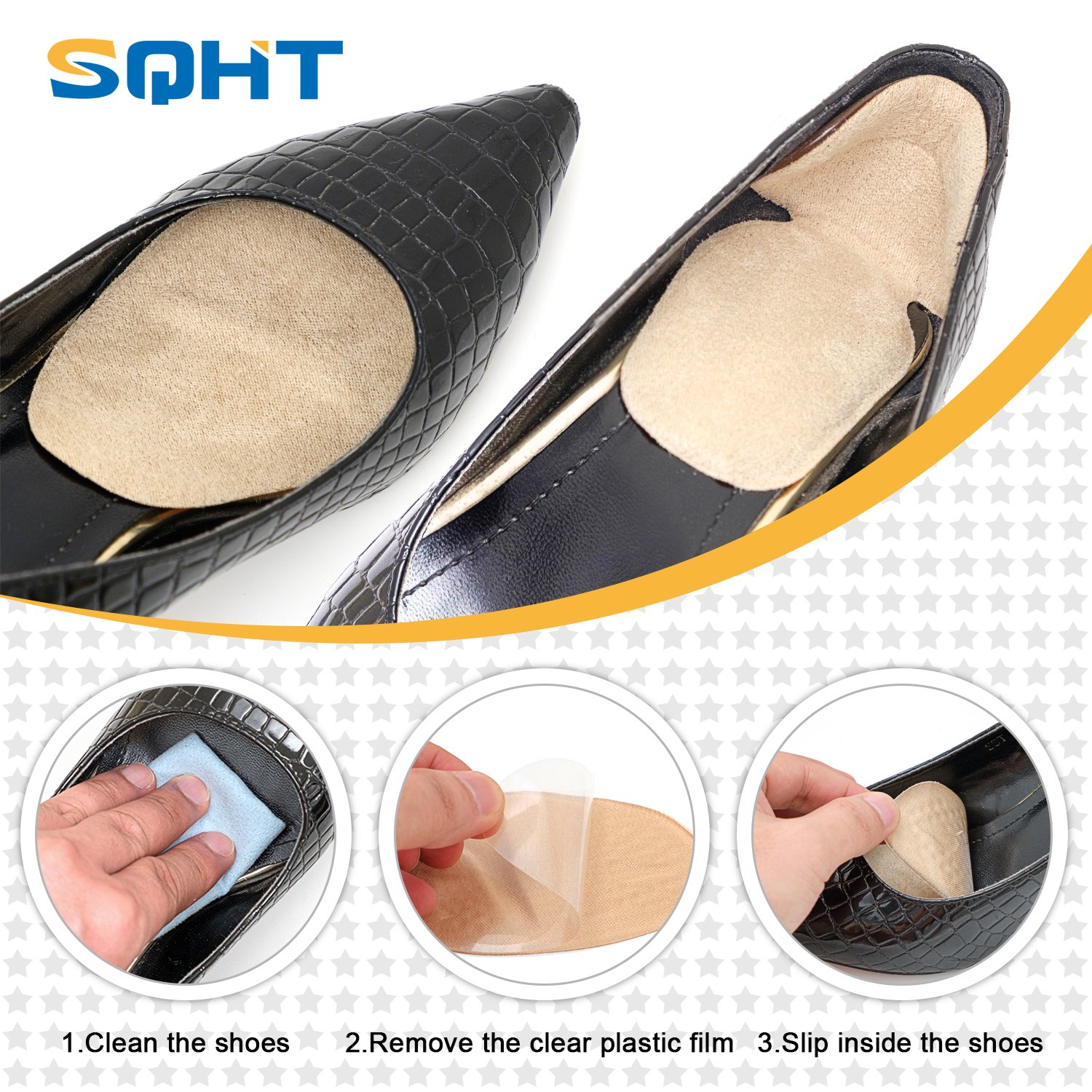 Heel Grip Liners Pads and Ball of Foot Cushion Gel Inserts Back Heel and Forefoot Relieve by SQHT (Beige)