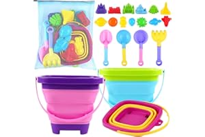 Oun Nana Beach Toys, 21 PCS Sand Toys for Kids, Sandbox Toys with Collapsible Beach Buckets and Shovels Set, Sand Castle Kit, Sand Molds, Mesh Bag, Travel Beach Sand Toys for Kids Toddlers Boys Girls