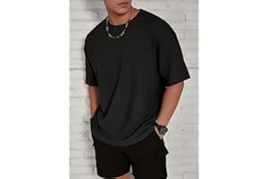 Men's Textured Crew Neck T Shirts Short Sleeve Oversized Waffle Knit Tops Lightweight Breathable Tees