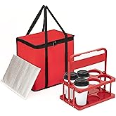 Reusable 6 Cup Drink Carrier with Handle and Insulated Food Delivery Bag, Portable Plastic Cup Caddy, 26L Grocery Cooler Box for Car Delivery, Travel, Picnic