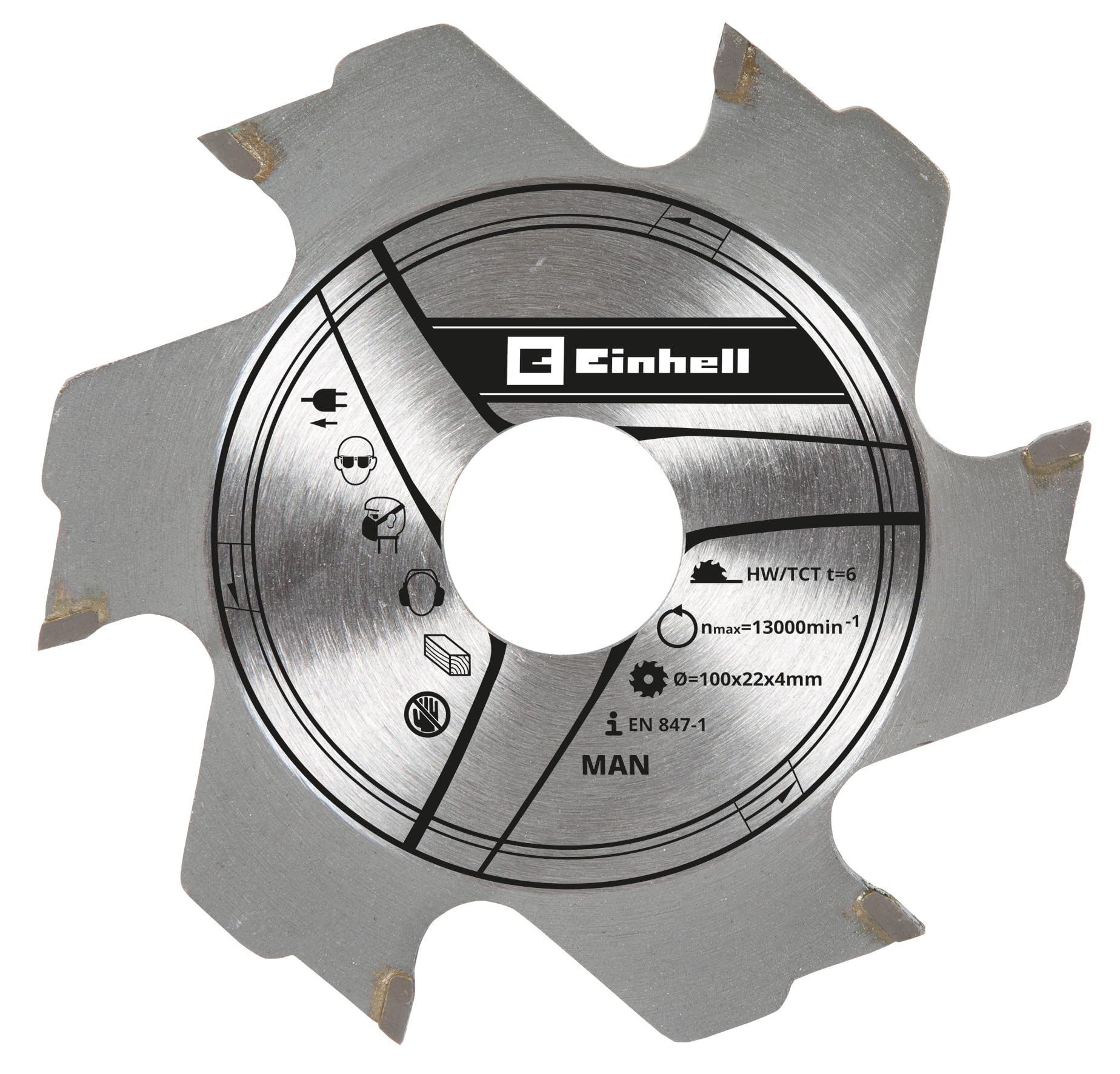 Original Einhell Milling Cutter Blade 100 x 22 x 4.0 mm 6Z (Flat Dowel Milling Accessories, Suitable for All Einhell (Battery) Flat Dowel Milling Cutters, Diameter 100 mm)