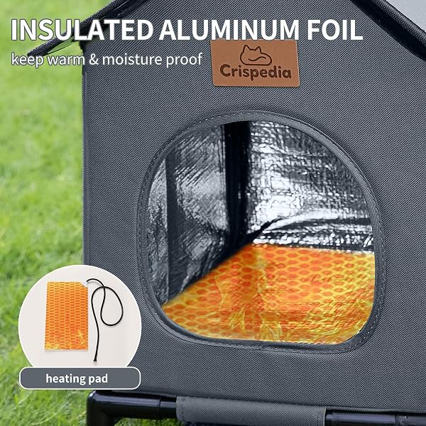 CRISPEDIA WEATHERPROOF HEATED CAT HOUSE FOR OUTDOOR IN WINTER, ELEVATED OUTDOOR CAT SHELTER FOR FERAL CAT, INSULATED CAT BED FOR OUTSIDE STRAY CAT KITTY, 20X13X16 INCHES, GREY, HEATED