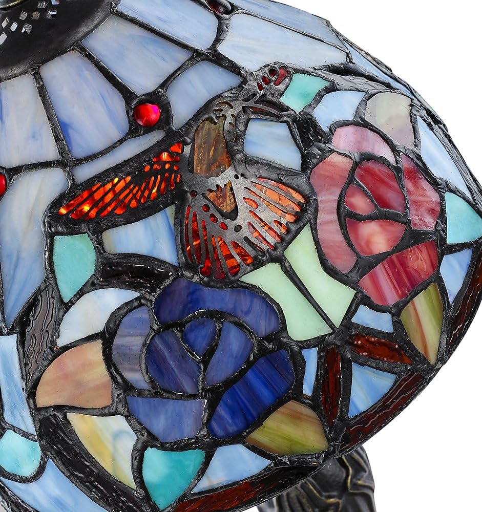 Humming Bird Tiffany Lamp with Colourful Stained Glass Shade by Happy Homewares, Multi-coloured, 36cm (H) x 22cm (W) x 22cm (D) - Image 5