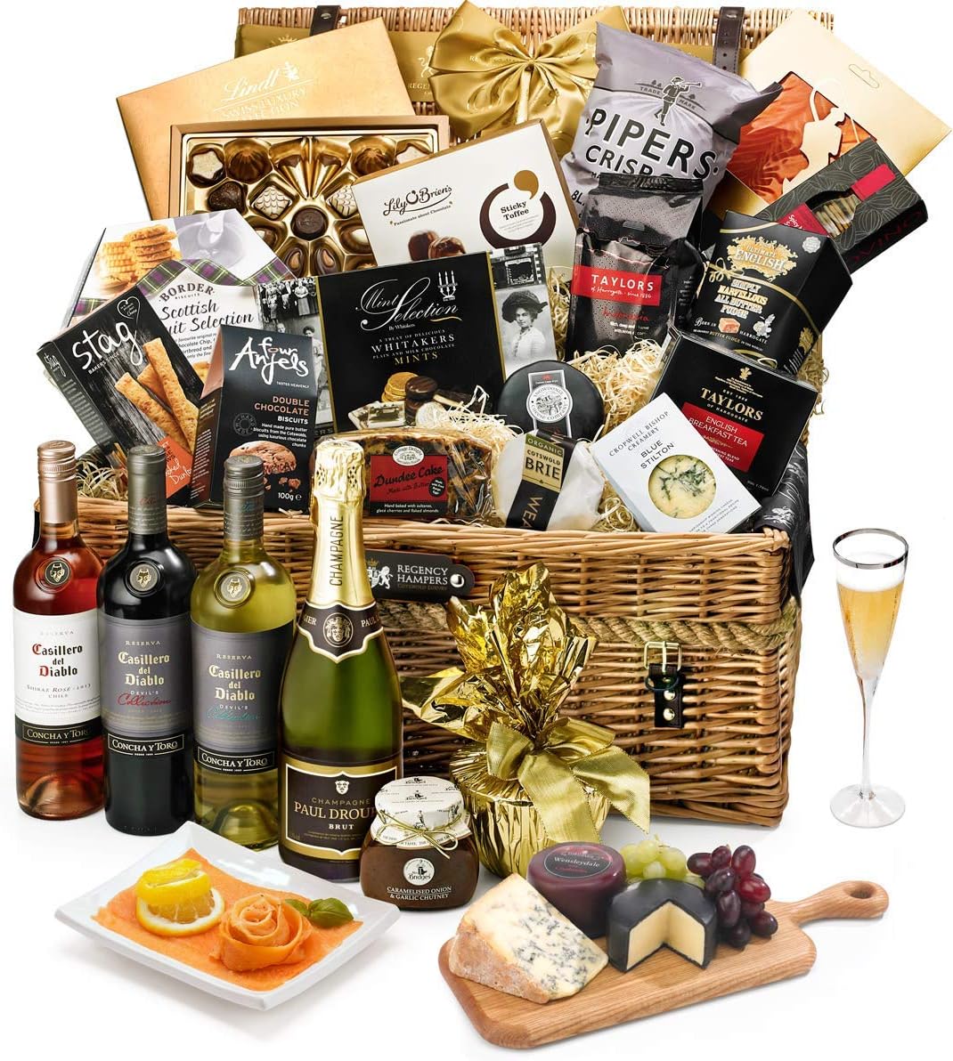 Retirement Hampton Gift Hamper With Champagne - Hand Wrapped Gourmet Food Basket, in Gift Hamper Box
