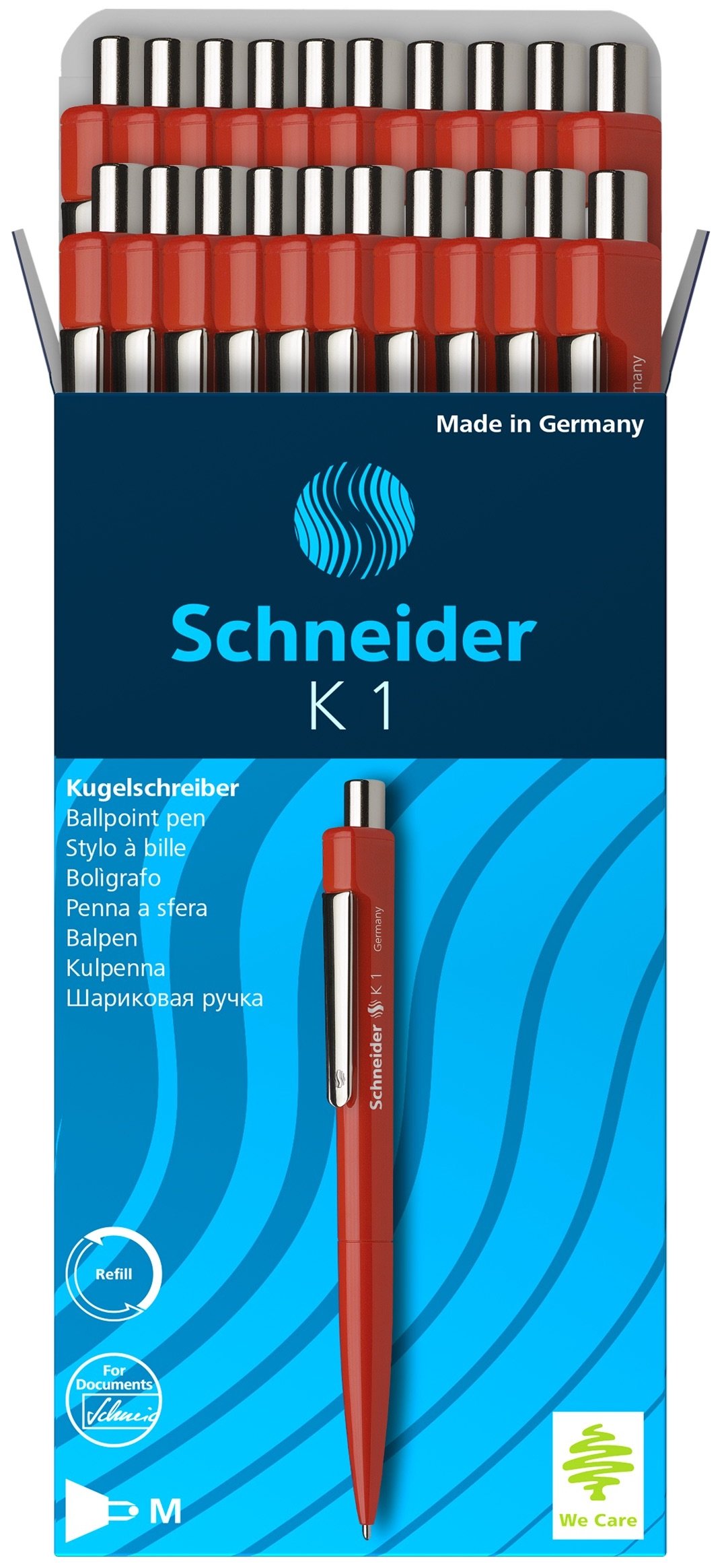 Schneider K 1 Retractable Ballpoint Pen (M, Indelible) Pack of 20 Red