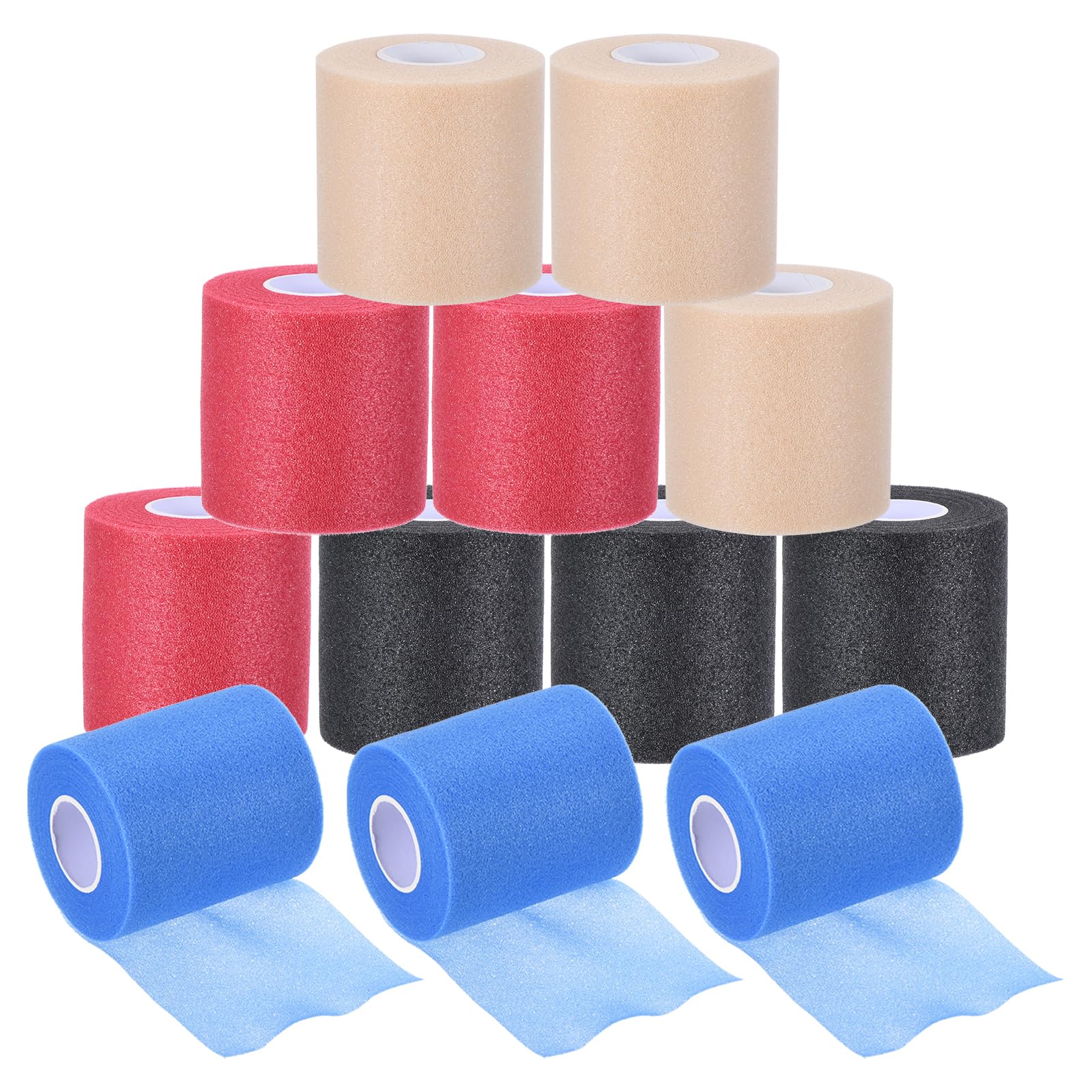 PATIKIL 12 Pack Foam Sports Pre-Wrap Athletic Tape Sports Elastic Wrap 30 Yard Breathable Bandage Rolls Tennis Racquet Grip Tape Cushion Wrap for Hair Ankles Wrist, 4 Colors