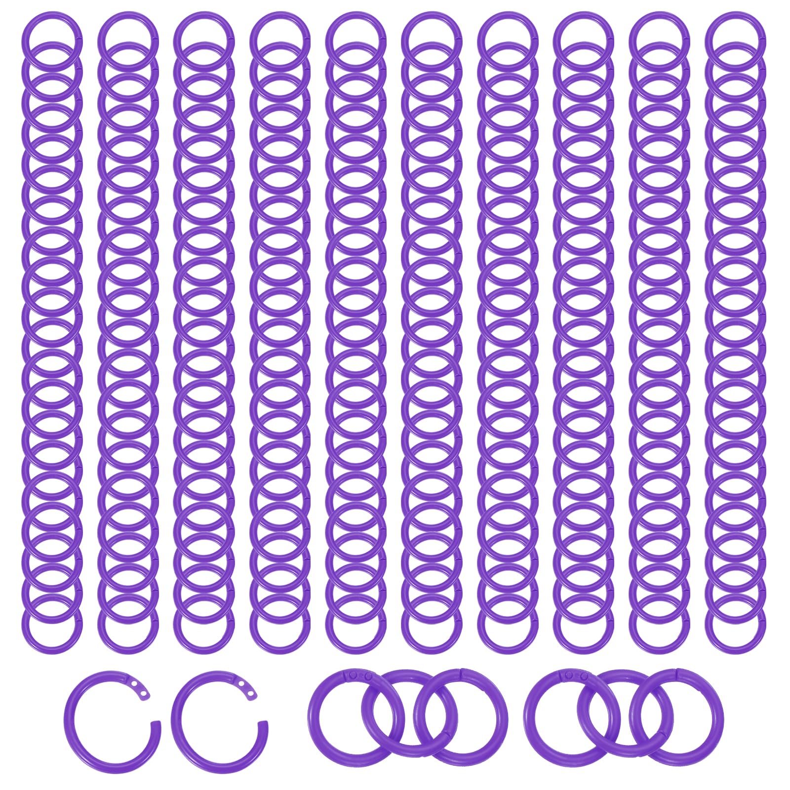 PATIKIL 1.1" Loose Leaf Binder Rings, 210Pcs Binder Ring Book Rings Plastic Key Rings for Paper Index Card Flash Card Book DIY Scrapbook Notebook Photo Album Office, Purple