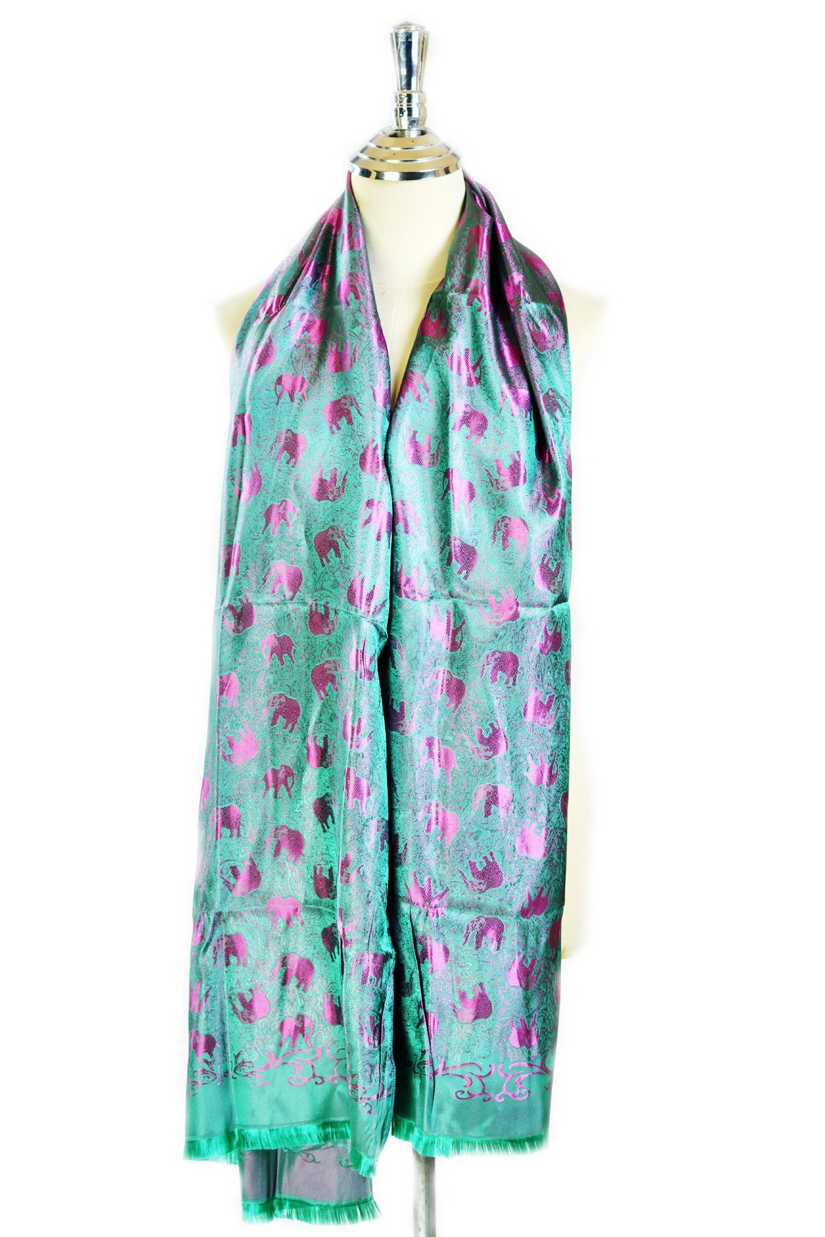 Thai Shawl Fashion Shawls Wrap Women\'s Scarf Elephant Beautiful Silk 100% Oblong Tangier Caslon Reversible Print Printed (Green)