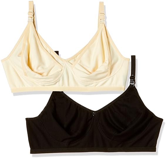 Non-Wired Nursing Bra (Pack of 2) (Po2-BR0014_Black, Skin_40B)