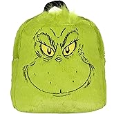 MJC Dr. Seuss The Grinch Embroidered Smiling Face w/ 3D Hair Tuft Fuzzy Soft Mini Backpack Purse with Adjustable Straps 11"