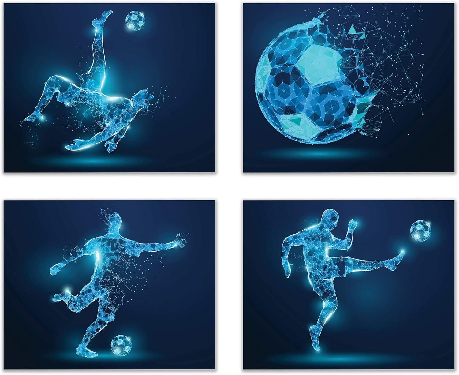 Soccer Wall Art Prints - Set of 4 (8x10) Inch Unframed Poster X-Ray Decor - Bedroom Basement Man Cave