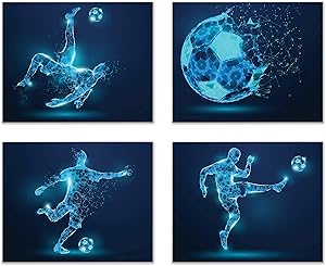 Soccer Wall Art Prints - Set of 4 (8x10) Inch Unframed Poster X-Ray Decor - Bedroom Basement Man Cave