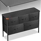 Sonharlar Curved Profile Dresser for Bedroom, Chest of Drawers, 5 Storage Drawers Organizer Unit, Black Dresser with Fabric Bins for Closet, Living Room, Kid Room (Charcoal Black)