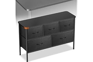 Sonharlar Curved Profile Dresser for Bedroom, Chest of Drawers, 5 Storage Drawers Organizer Unit, Black Dresser with Fabric Bins for Closet, Living Room, Kid Room (Charcoal Black)