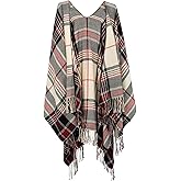 Surblue Elegant Shawl Scarf Classic Plaid Open Front Oversized Soft for Women