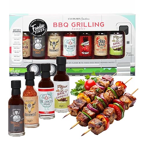 Hot Sauce Gift Set for Mens Gifts - Bold, Tasty Airstream BBQ Grilling Chilli Sauce 7pk Samplers for BBQ Party Food Hot Dogs. Great Christmas Gifts for Men, Stocking Fillers also Birthday Gifts