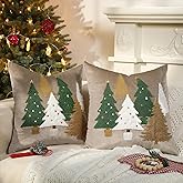 Lewondr Christmas Throw Pillow Cover 18x18, Set of 2 Super Soft Velvet Pillow Covers Christmas Tree Embroidery Decorative Throw Pillowcase for Living Room Bed Couch Sofa Car Home Decor, Gray-Gold