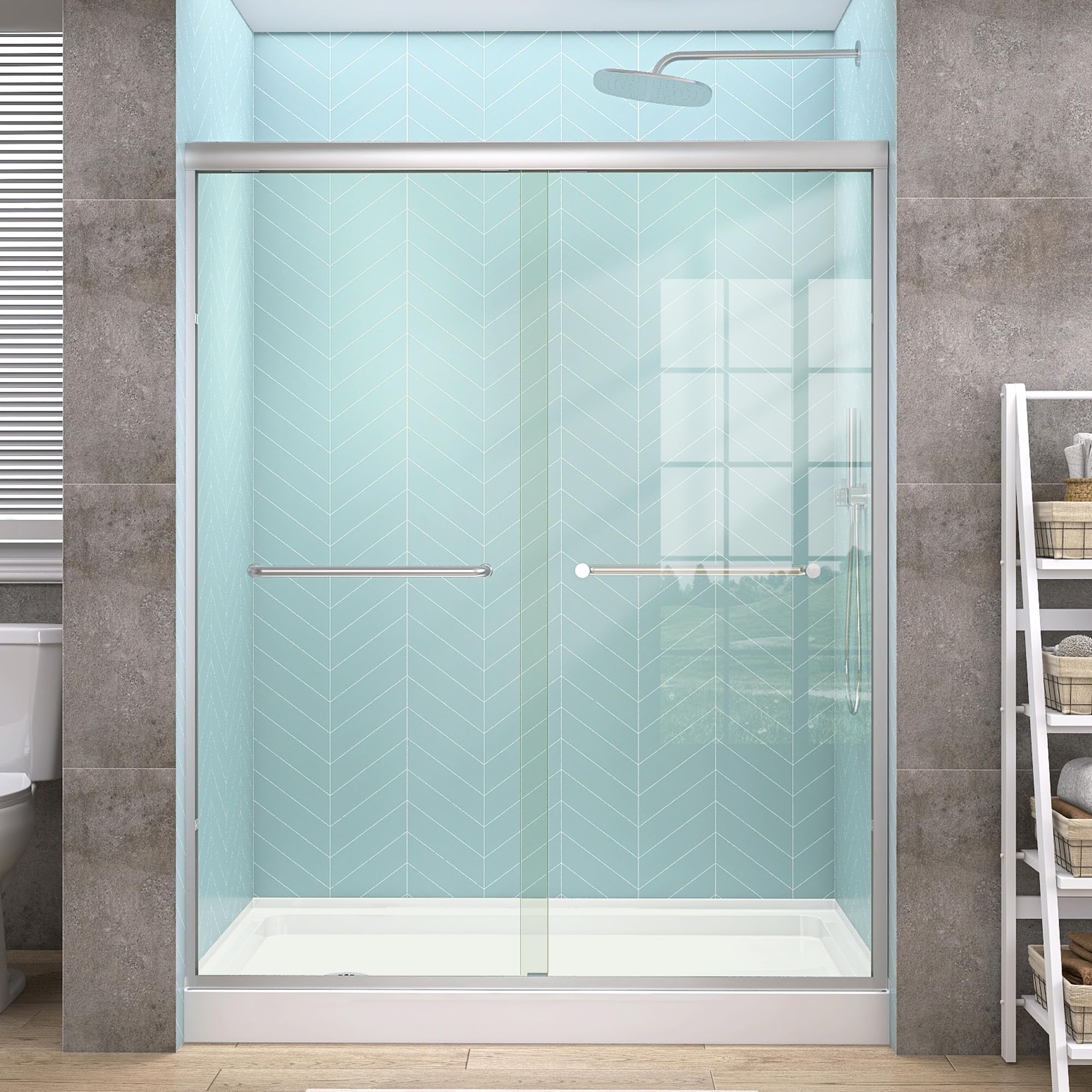 Photo 1 of (used item) GETPRO Semi-Frameless Shower Door Double Sliding 57-60 in. W x 72 in. H Bypasss Bathroom Glass Shower Sliding Doors,1/4 inch