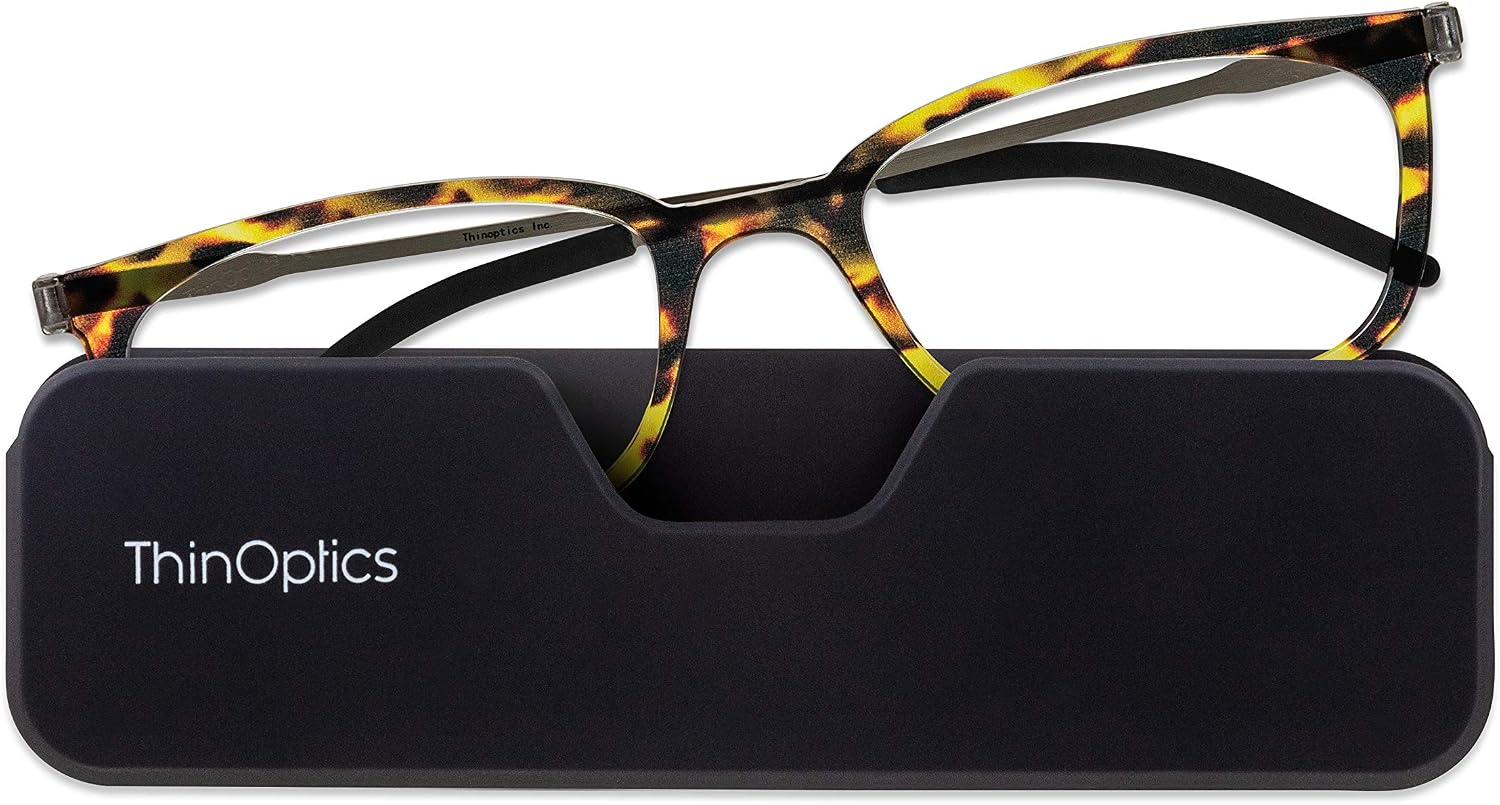ThinOptics Connect Ultra-Thin Reading Glasses 1.00 Tortoiseshell Frames, Magnetic Case Attaches to Phone - Image 3