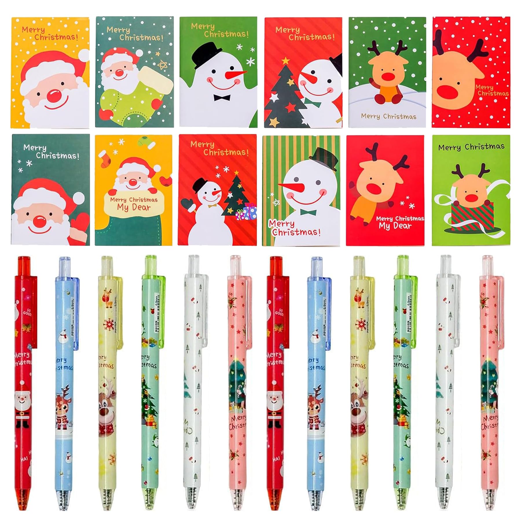 Christmas Ballpoint Pen Set, 12 Christmas Gel Ink Pens Cartoon + 12 Mini Notepad Christmas, Christmas Ballpoint Pens, Christmas Gifts Small Items, Christmas Gifts Bag Fillers