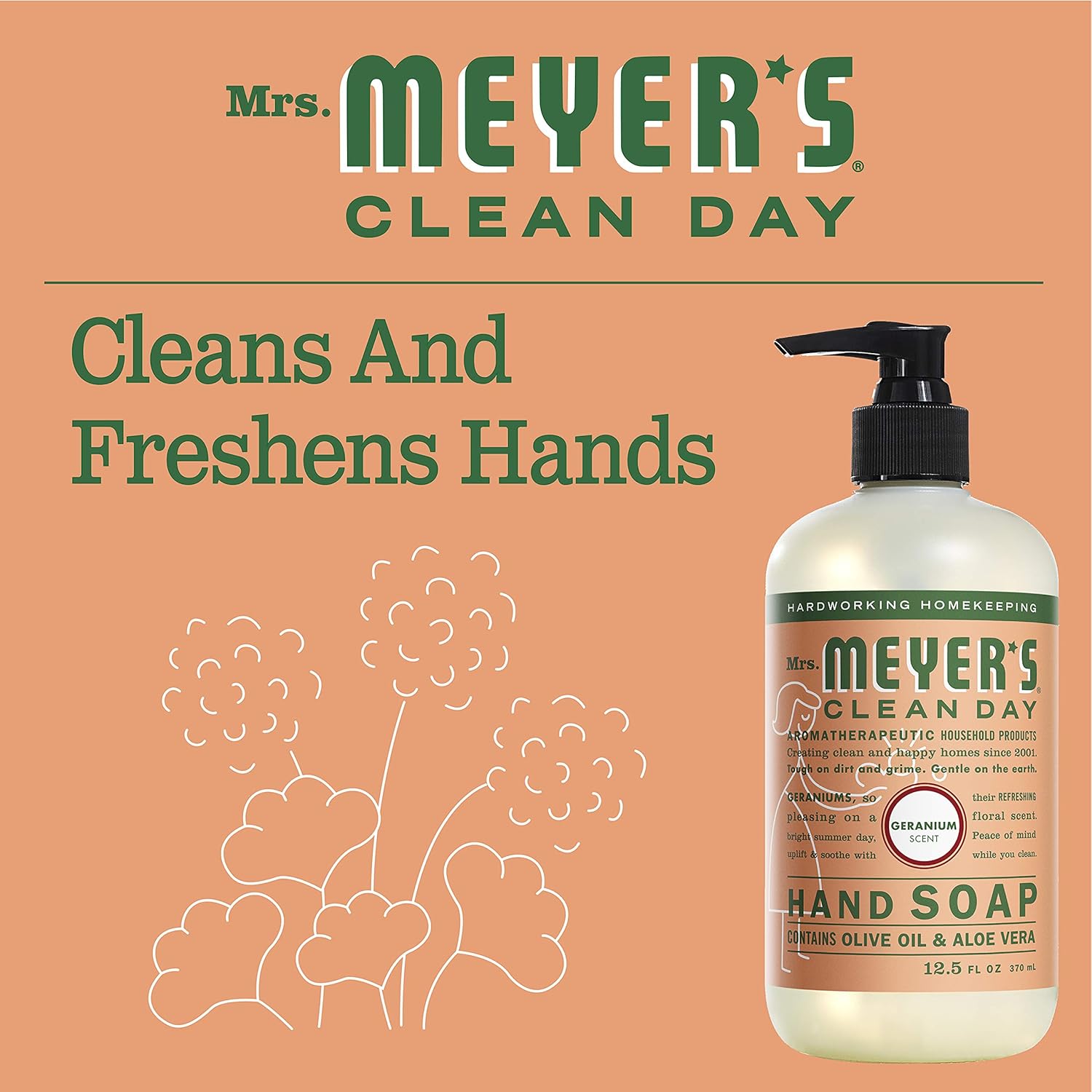 Mrs. Meyer's Clean Day Liquid Hand Soap, Cruelty Free and Biodegradable Hand Wash Made with Essential Oils, Geranium Scent, 12.5 oz Bottle: Health & Personal Care
