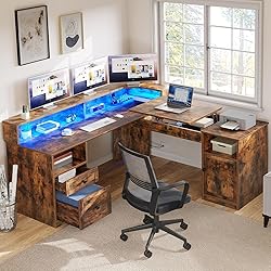 YITAHOME L Shaped Desk with Power Outlets & LED