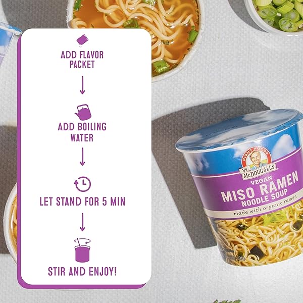 DR. MCDOUGALL’S VEGAN MISO RAMEN SOUP – INSTANT RAMEN NOODLES CUPS – ORGANIC INSTANT NOODLES – VEGAN SOUP – VEGETARIAN – 1.9 OUNCES – 6 PACK