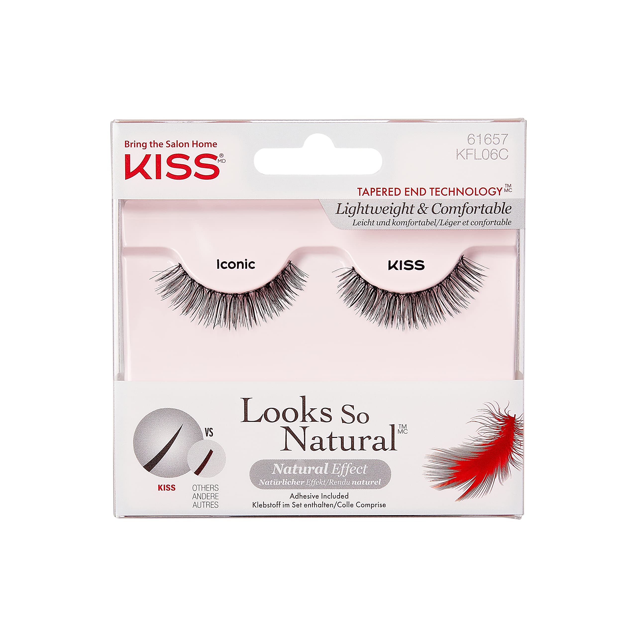 KISS Look So Natural Collection 1 Pair of False Lashes, Iconic, Lightweight and Comfortable with Tapered End Technology includes Lash Glue