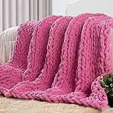 Carriediosa Chunky Knit Throw Blanket 50" X 60", 100% Hand Made Large Chenille Loop Yarn Soft Fluffy Throws for Couch Sofa Bed, Big Crochet Cozy Heavy Thick Cable Woven Blankets, Hot Pink