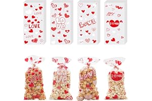 ONFAON Valentines Goodie Bags, 180pcs Valentines Candy Bags with 200pcs Twists for Snacks Cookies Candy Packing, Valentines Cellophane Treat Bags for Classroom Parties, Kids, Coworkers