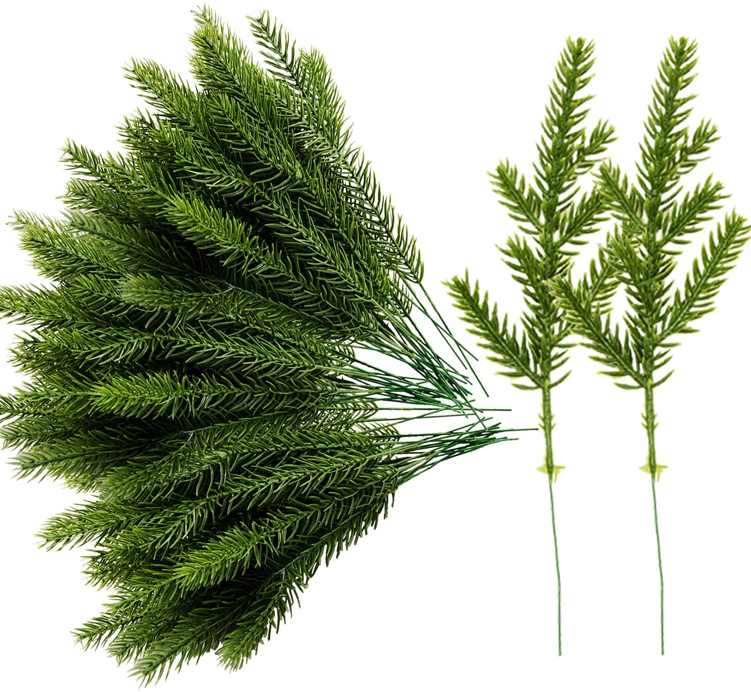 Purple Star 60 PCS Artificial Plants Pine Needles Branches Garland- 6.7x2.2 Inch Fake Green Plants Pine Needles-Greenery Picks for DIY Christmas Garland Home Garden Decoration