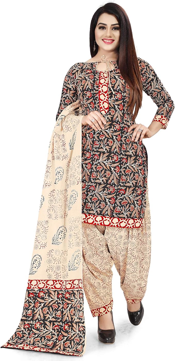 Rajnandini Women's Black Pure Jaipuri Cambric Cotton Printed Unstitched
