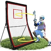 amazgolf Lacrosse Rebounder,4x7/5x7ft Green/Red Volleyball Rebounder Net with 5 Adjust Angles,1 Carry Bag,Baseball Bounce Back Fix by 6 Ground Stake, Pitch Back for Lacrosse,Volleyball Training