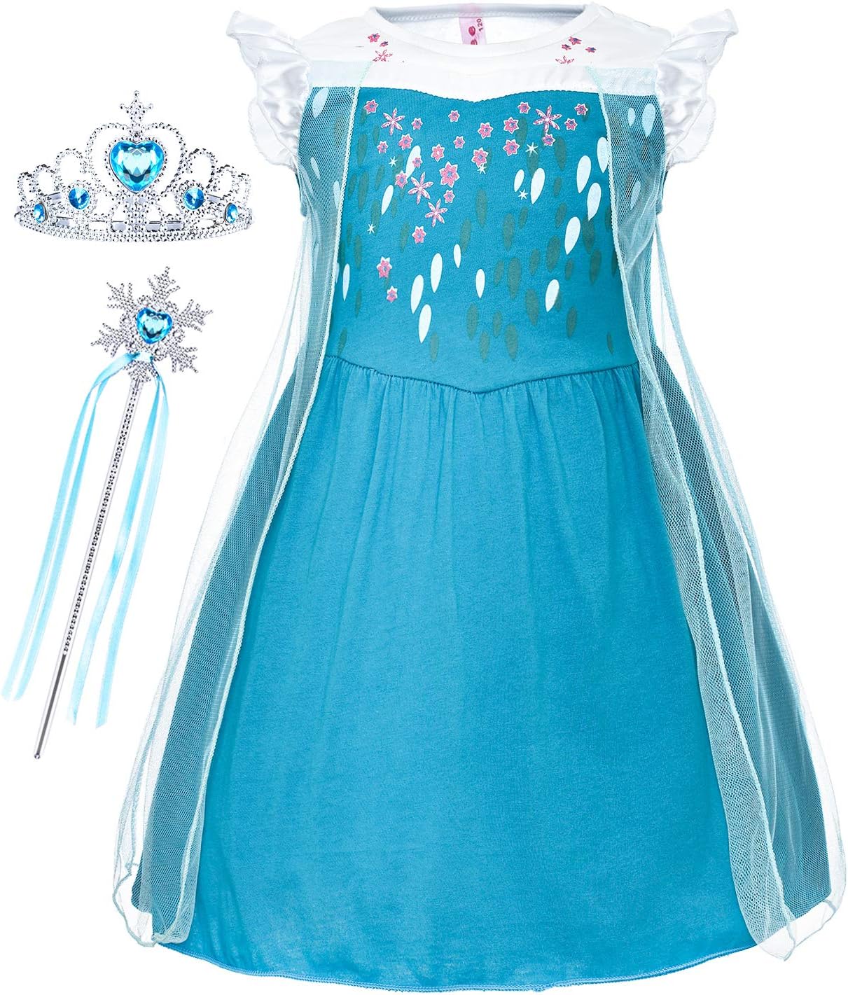 Cmiko Princess Elsa Costume Dresses Dress Up Clothes Skirts for Toddler Girls Cosplay Birthday Party with Accessories Size 5t 6t L(6) 5-6 Years (Deep Blue)