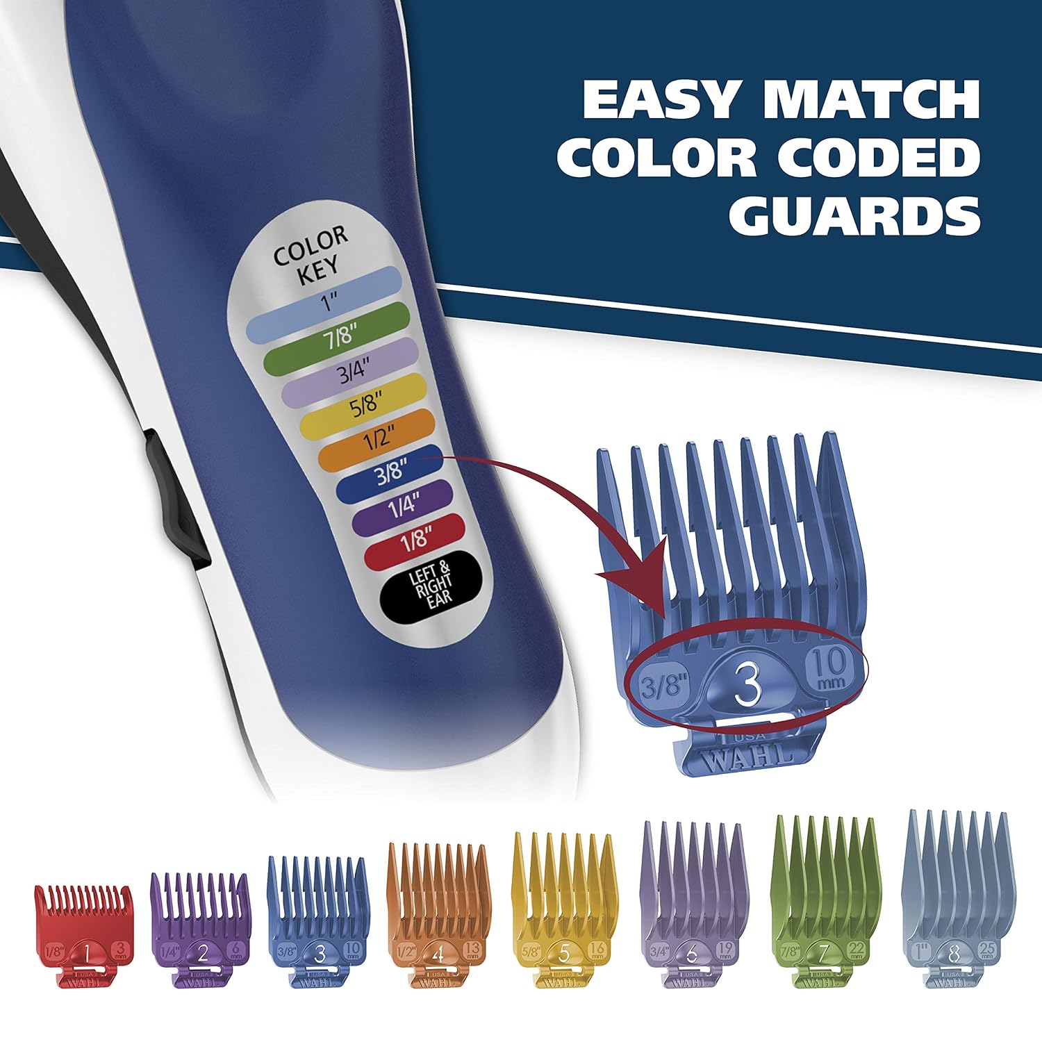 Wahl Corded Clipper Color Pro Complete Hair Cutting Kit for Men, Women, & Children with Colored Guide Combs for Smooth, Easy Haircuts - Model 79300-1001 : Hair Clippers : Beauty